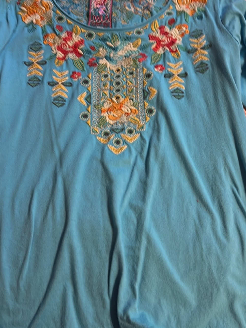 Johnny Was Turquoise Tunic with Multicolor Embroidery